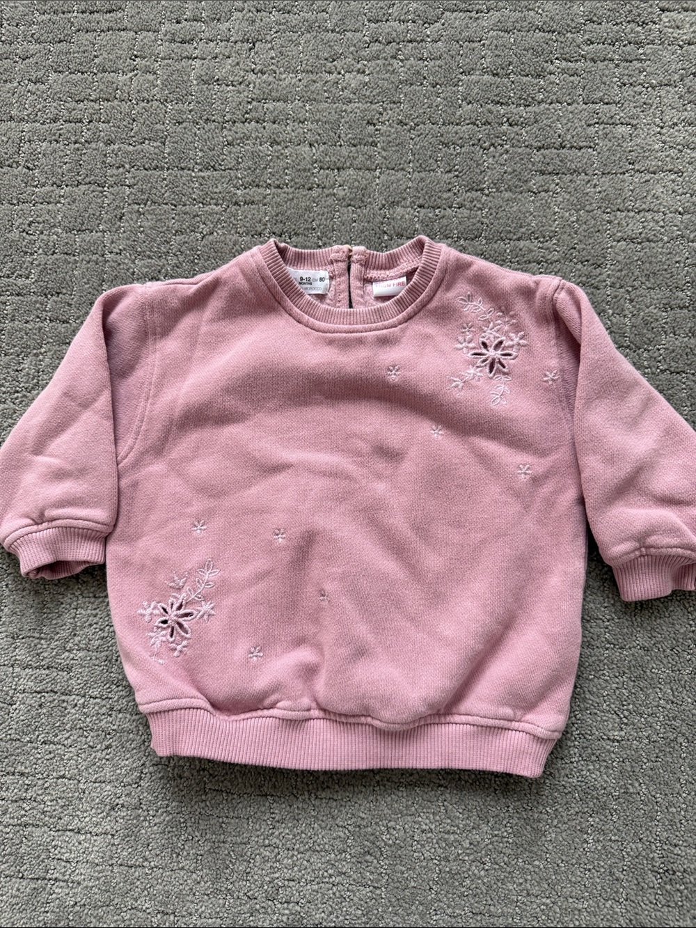Zara Dusty Pink Floral Embroidered Crew Sweatshirt